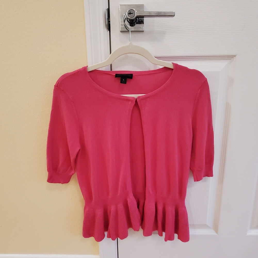 Fuschia Pink Short Sleeve Peplum  Cardigan